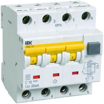 Автомат дифференциальный 3P+N IEK АВДТ-34 C40 30мА, номинальный ток 40А
