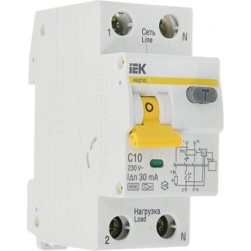 Дифференциальный автомат 1P+N IEK АВДТ32 С10/0.03А, номинальный ток 10А