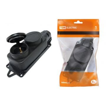 Розетка двухместная с заглушками каучук 2Р+РЕ 16А 250В IP44 | SQ0612-0010 | TDM